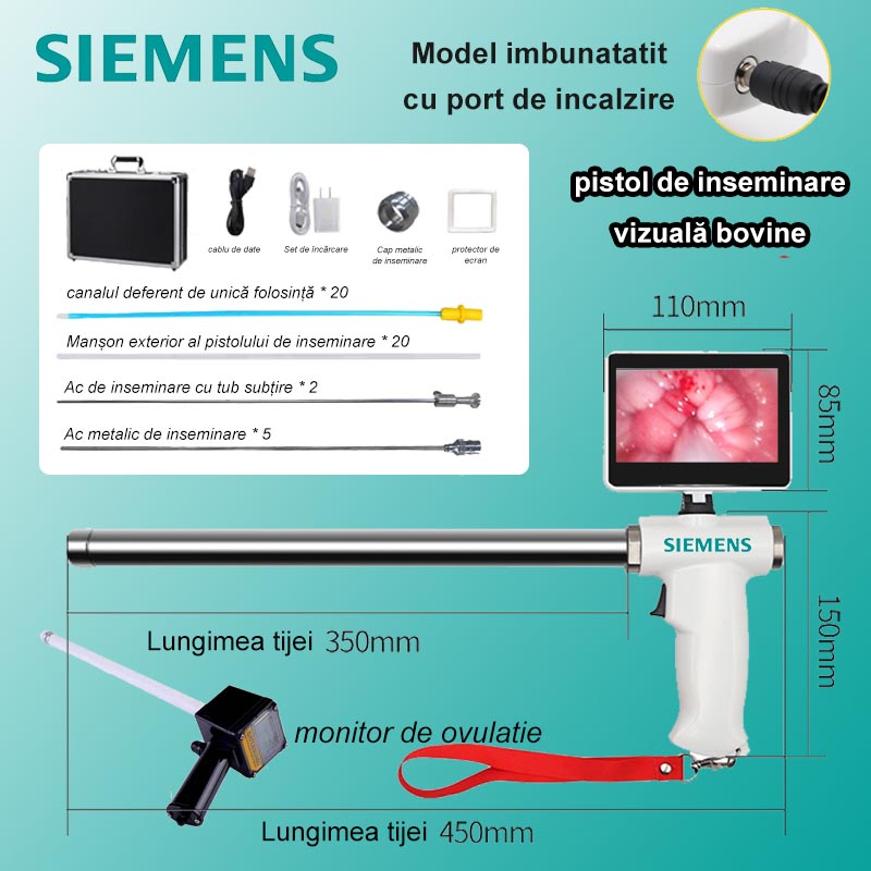 [Versiune îmbunătățită cu port de încălzire (pentru bovine)] Pistol de inseminare vizuală Siemens+ac de inseminare cu tub subțire*2+ac de inseminare metalic*5+manșon exterior al pistolului de inseminare*20+canale deferente de unică folosință*20+ovulator+ Alte accesorii